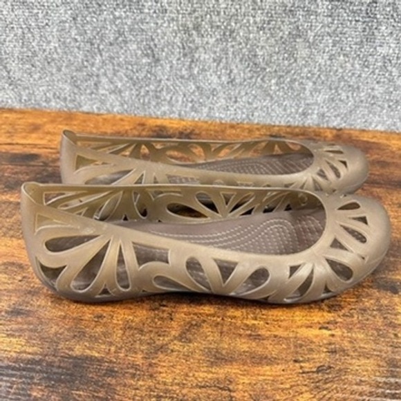 Crocs Isabella Jelly Flats Sz 10 Bronze Cutout Slip On Shoes Summer Beach Travel - Picture 2 of 5
